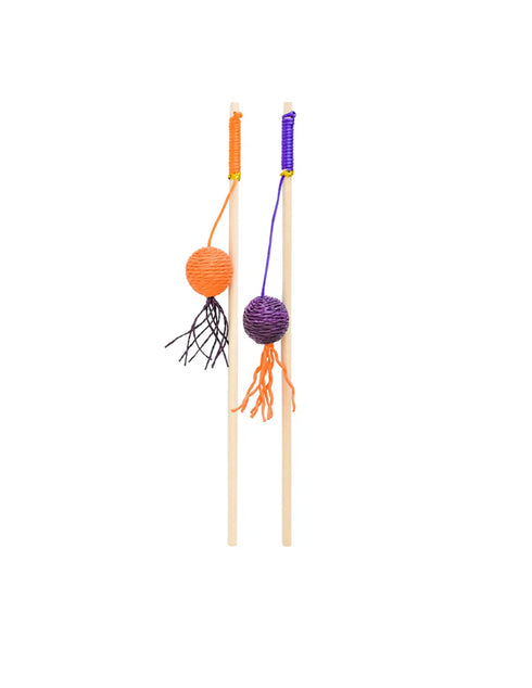 Patchwork Pet Halloween Cat Wand with Balls - Purple/Orange